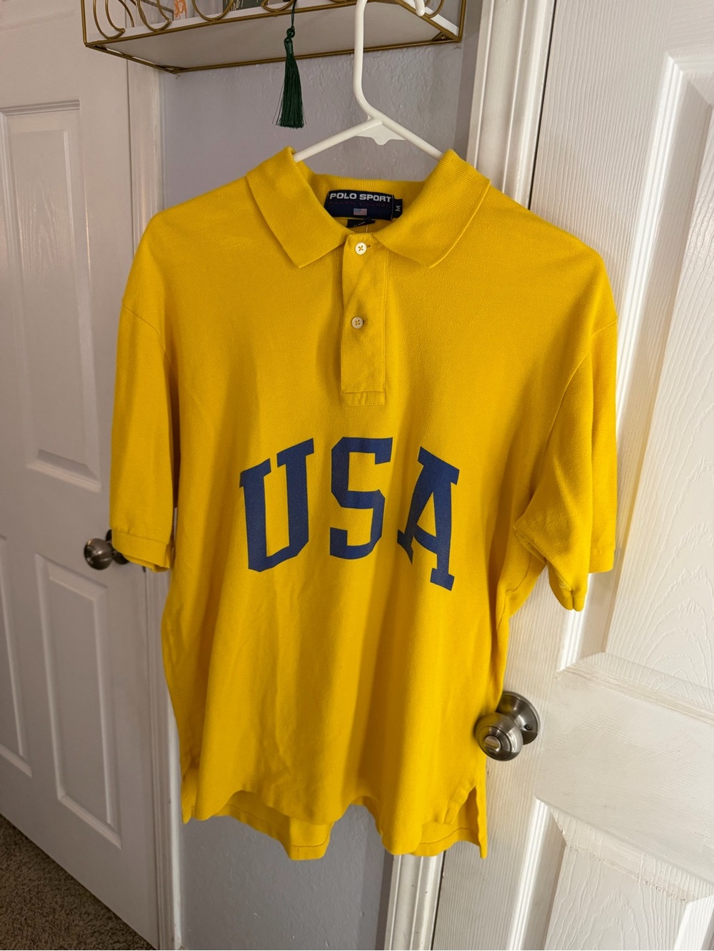 Vintage Polo Sport Ralph Lauren USA Yellow Polo Shirt Medium 90s Y2K Rare